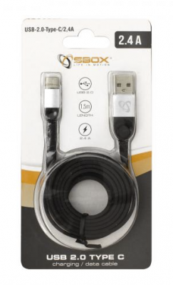USB-C-2,4A, Prepojovací kábel USB 2.0/USB 2.0 Type C 1,5m čierny